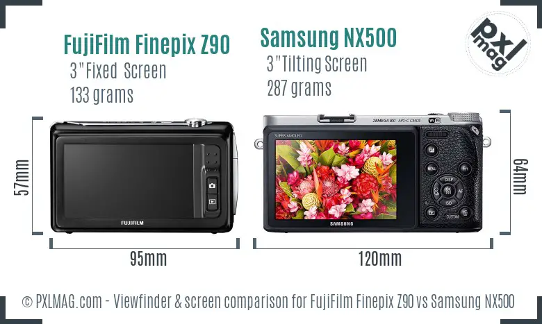 FujiFilm Finepix Z90 vs Samsung NX500 Screen and Viewfinder comparison