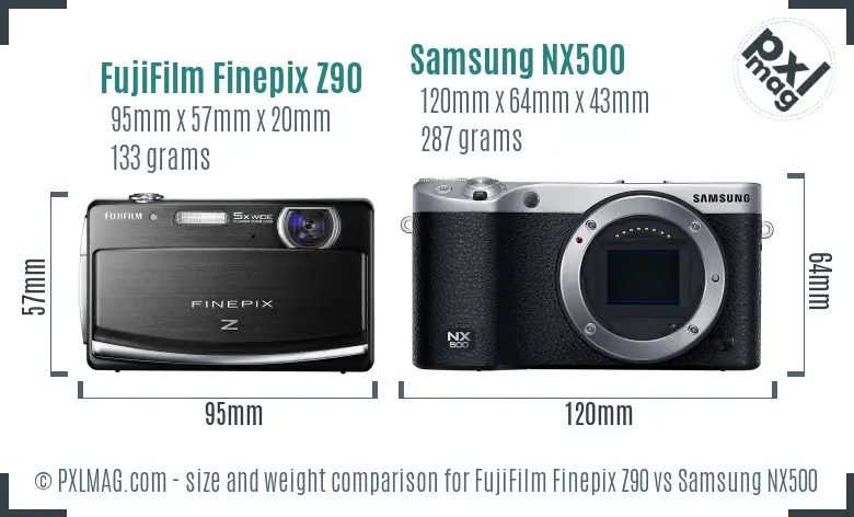 FujiFilm Finepix Z90 vs Samsung NX500 size comparison