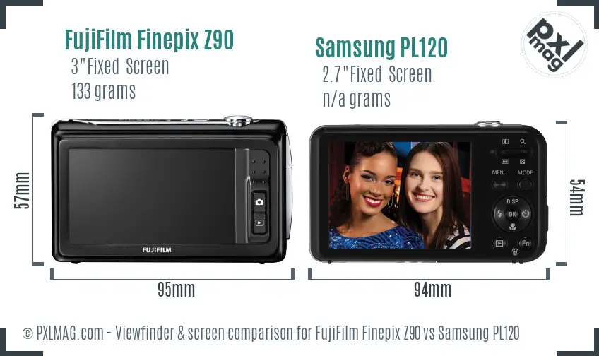 FujiFilm Finepix Z90 vs Samsung PL120 Screen and Viewfinder comparison