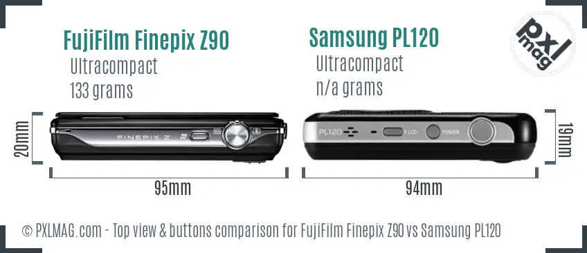 FujiFilm Finepix Z90 vs Samsung PL120 top view buttons comparison