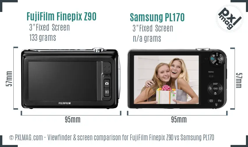 FujiFilm Finepix Z90 vs Samsung PL170 Screen and Viewfinder comparison