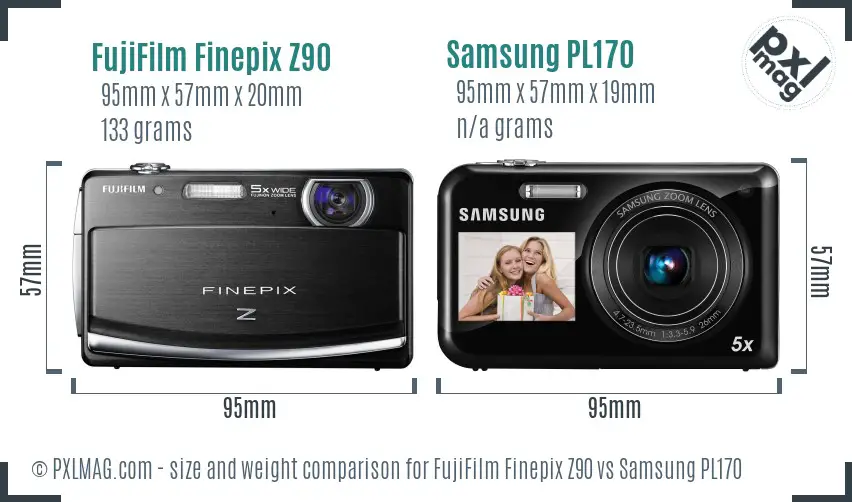 FujiFilm Finepix Z90 vs Samsung PL170 size comparison