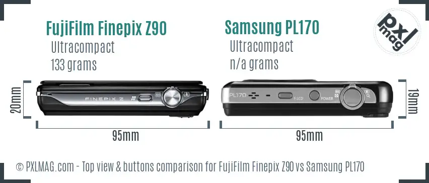 FujiFilm Finepix Z90 vs Samsung PL170 top view buttons comparison