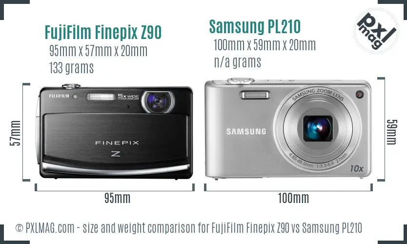 FujiFilm Finepix Z90 vs Samsung PL210 size comparison FujiFilm Finepix Z90 vs Samsung PL210 size comparison