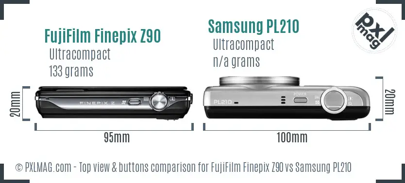 FujiFilm Finepix Z90 vs Samsung PL210 top view buttons comparison FujiFilm Finepix Z90 vs Samsung PL210 top view buttons comparison