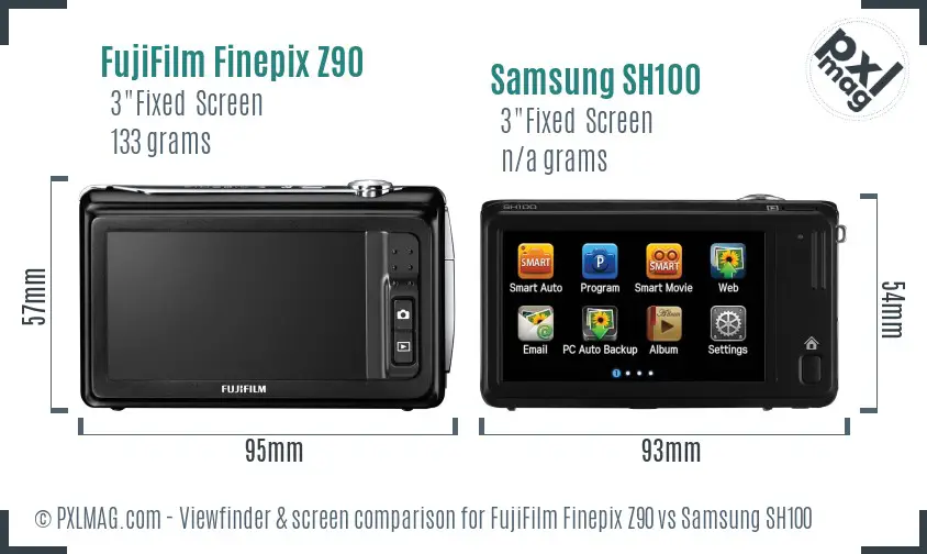 FujiFilm Finepix Z90 vs Samsung SH100 Screen and Viewfinder comparison