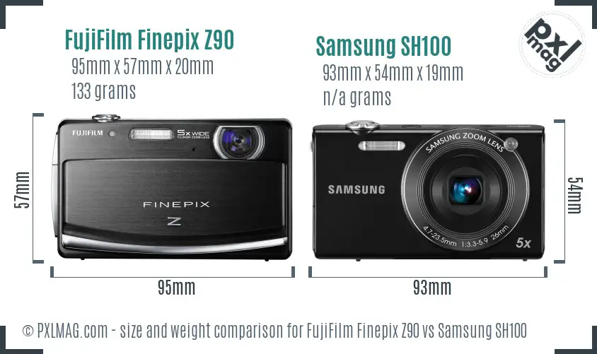 FujiFilm Finepix Z90 vs Samsung SH100 size comparison