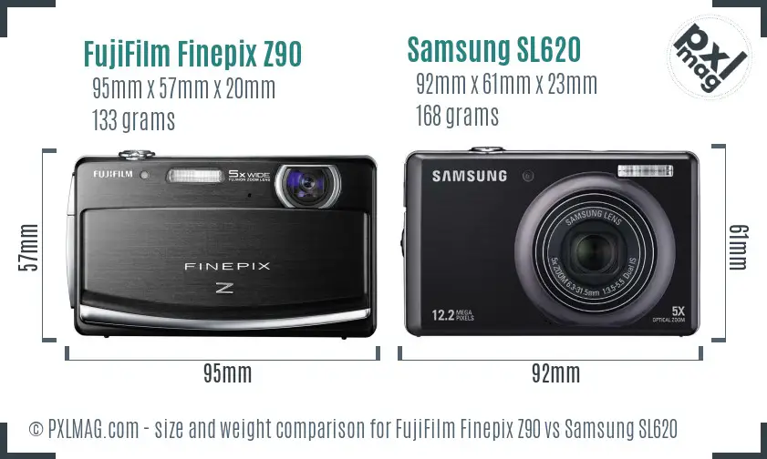 FujiFilm Finepix Z90 vs Samsung SL620 size comparison