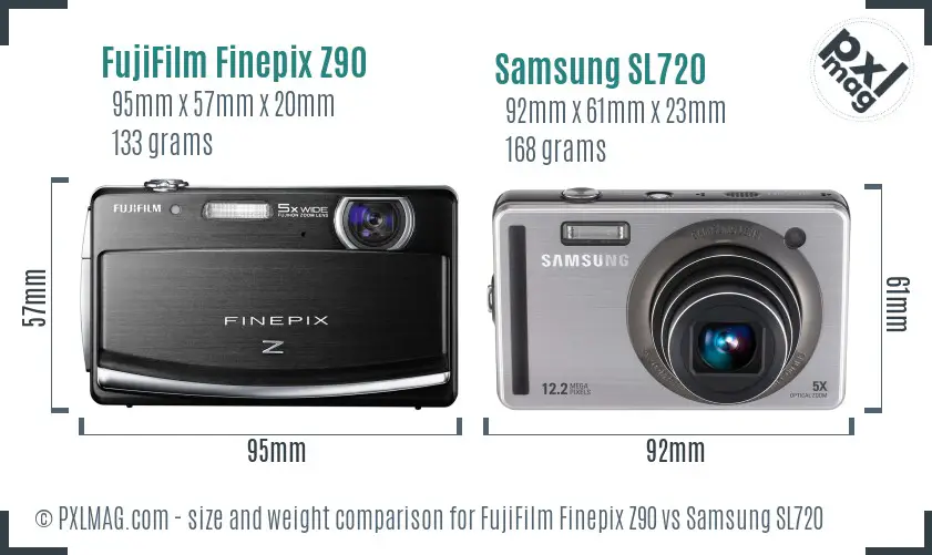 FujiFilm Finepix Z90 vs Samsung SL720 size comparison