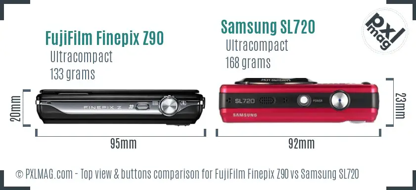 FujiFilm Finepix Z90 vs Samsung SL720 top view buttons comparison