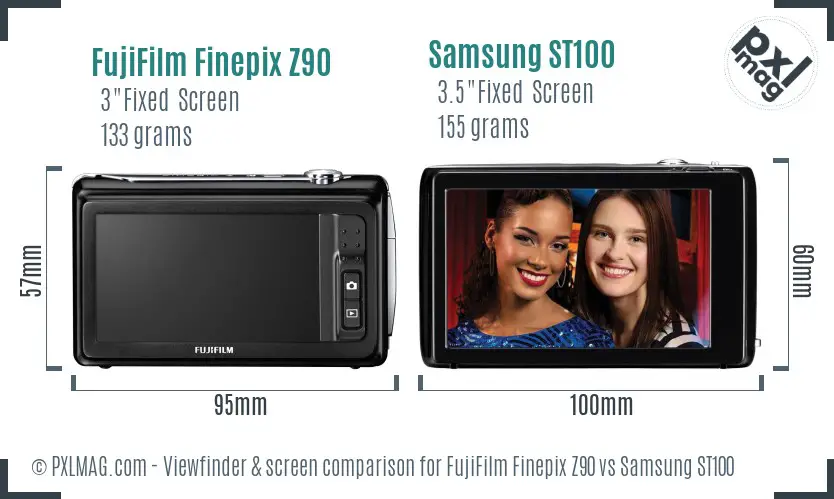 FujiFilm Finepix Z90 vs Samsung ST100 Screen and Viewfinder comparison