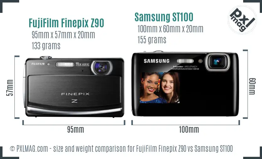 FujiFilm Finepix Z90 vs Samsung ST100 size comparison