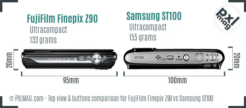 FujiFilm Finepix Z90 vs Samsung ST100 top view buttons comparison