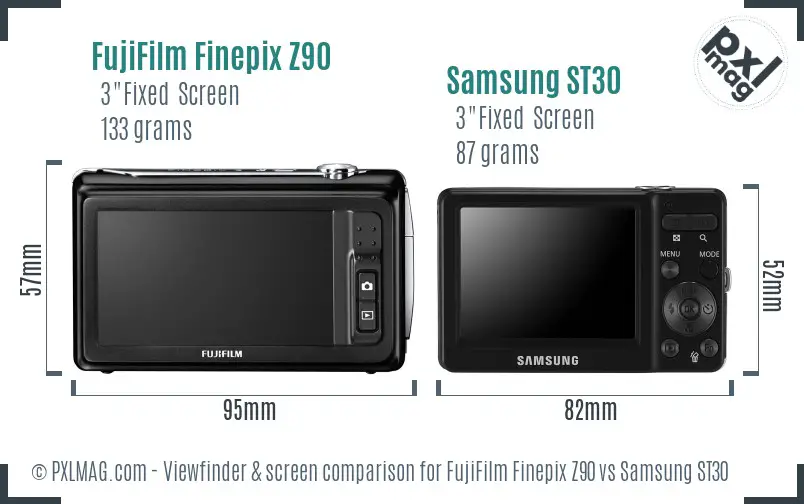 FujiFilm Finepix Z90 vs Samsung ST30 Screen and Viewfinder comparison