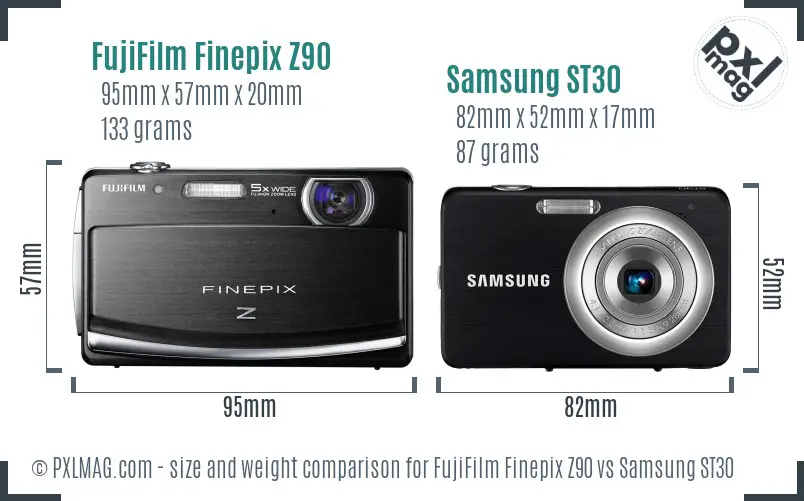 FujiFilm Finepix Z90 vs Samsung ST30 size comparison