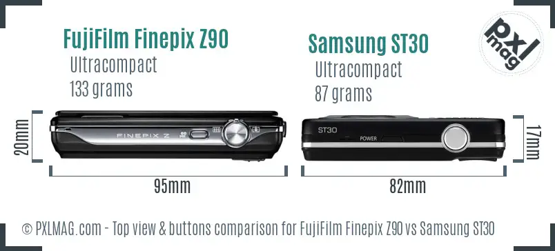 FujiFilm Finepix Z90 vs Samsung ST30 top view buttons comparison