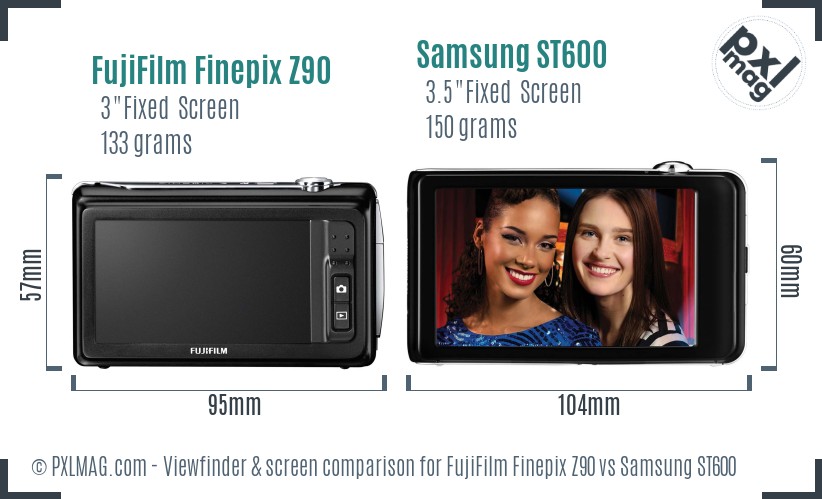 FujiFilm Finepix Z90 vs Samsung ST600 Screen and Viewfinder comparison