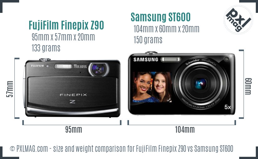FujiFilm Finepix Z90 vs Samsung ST600 size comparison