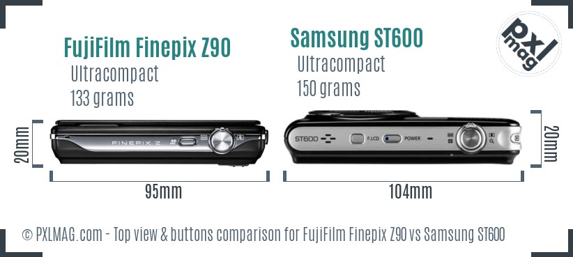 FujiFilm Finepix Z90 vs Samsung ST600 top view buttons comparison