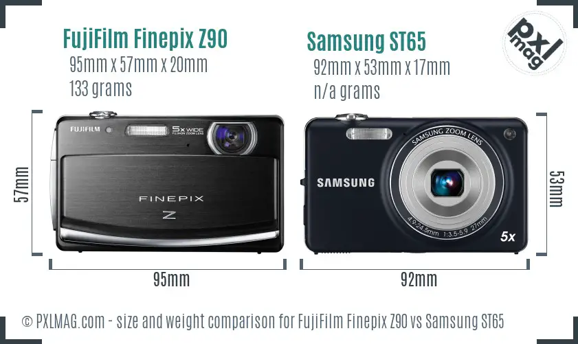 FujiFilm Finepix Z90 vs Samsung ST65 size comparison