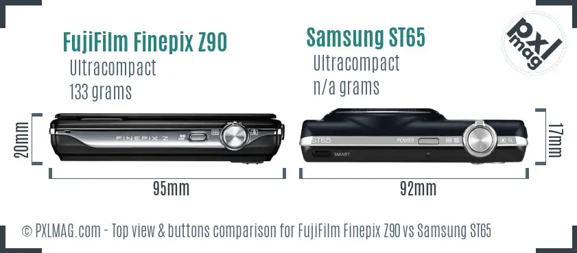 FujiFilm Finepix Z90 vs Samsung ST65 top view buttons comparison