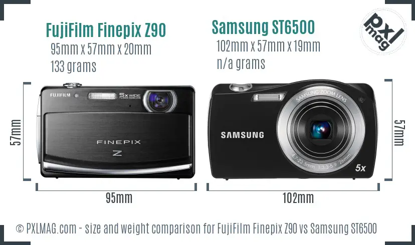 FujiFilm Finepix Z90 vs Samsung ST6500 size comparison