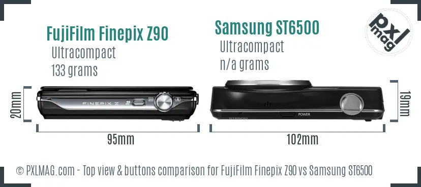 FujiFilm Finepix Z90 vs Samsung ST6500 top view buttons comparison
