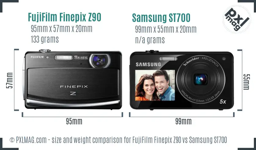FujiFilm Finepix Z90 vs Samsung ST700 size comparison