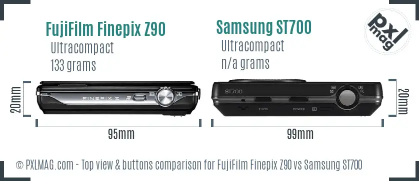FujiFilm Finepix Z90 vs Samsung ST700 top view buttons comparison