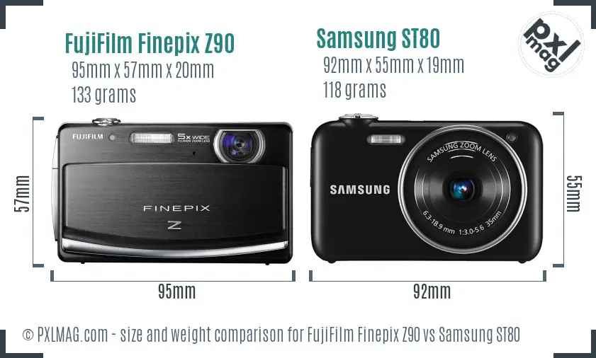 FujiFilm Finepix Z90 vs Samsung ST80 size comparison