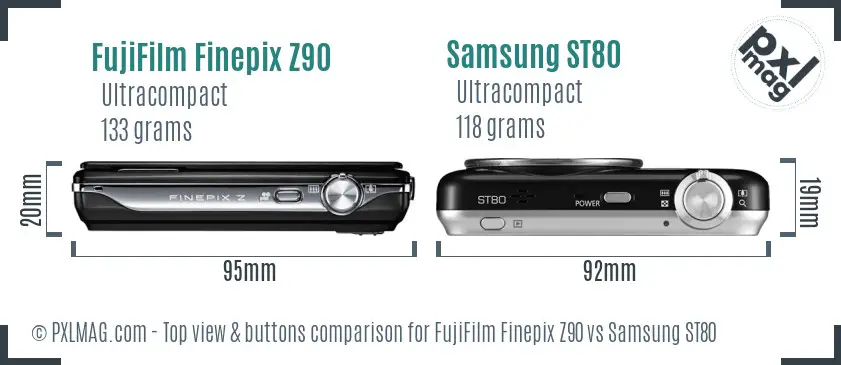 FujiFilm Finepix Z90 vs Samsung ST80 top view buttons comparison