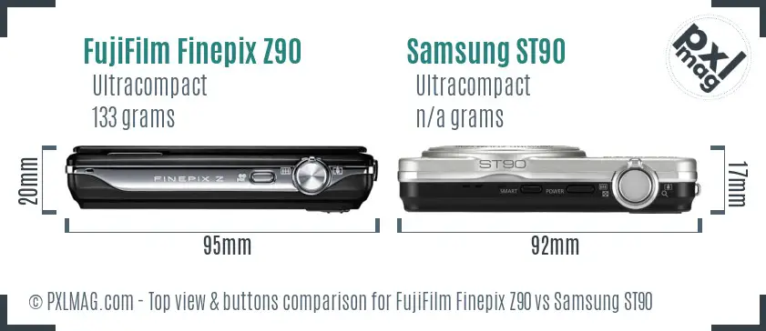 FujiFilm Finepix Z90 vs Samsung ST90 top view buttons comparison