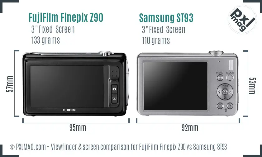 FujiFilm Finepix Z90 vs Samsung ST93 Screen and Viewfinder comparison