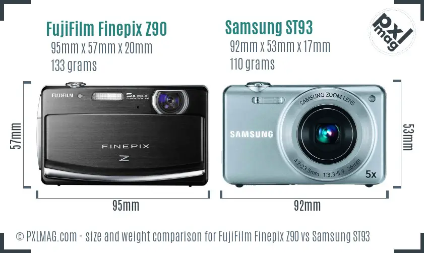 FujiFilm Finepix Z90 vs Samsung ST93 size comparison