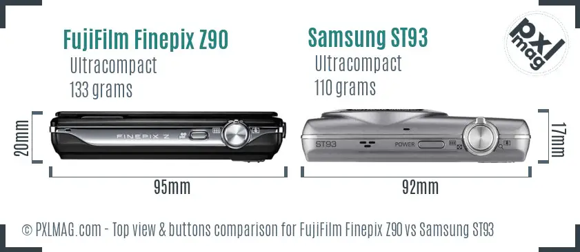 FujiFilm Finepix Z90 vs Samsung ST93 top view buttons comparison