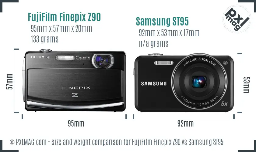 FujiFilm Finepix Z90 vs Samsung ST95 size comparison