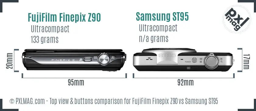 FujiFilm Finepix Z90 vs Samsung ST95 top view buttons comparison