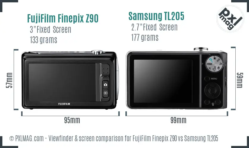 FujiFilm Finepix Z90 vs Samsung TL205 Screen and Viewfinder comparison