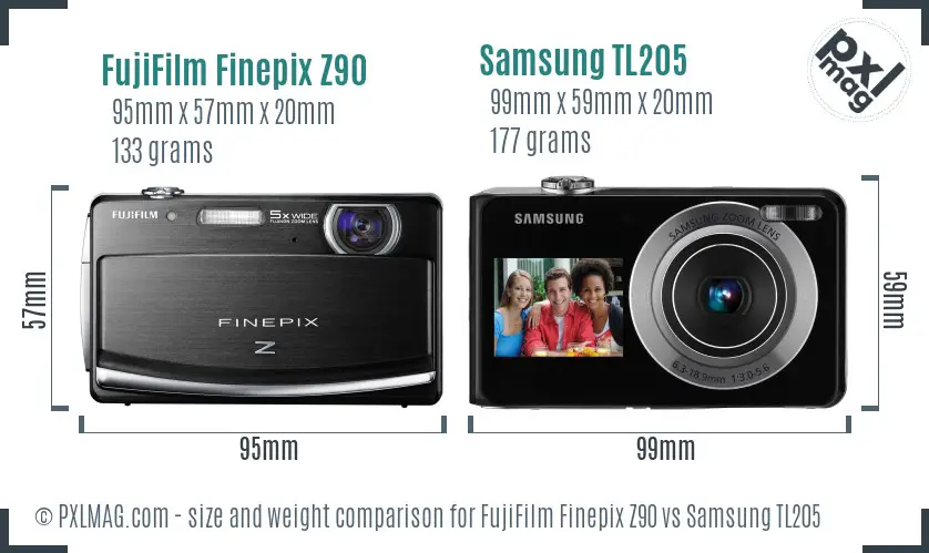 FujiFilm Finepix Z90 vs Samsung TL205 size comparison