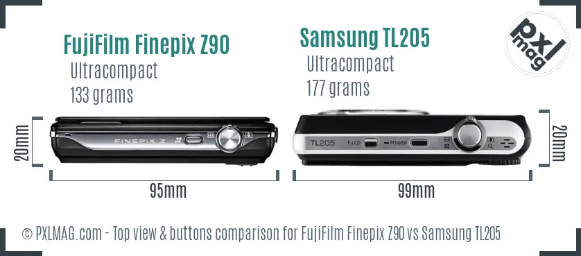 FujiFilm Finepix Z90 vs Samsung TL205 top view buttons comparison