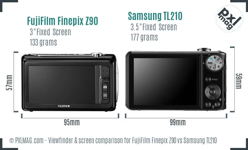 FujiFilm Finepix Z90 vs Samsung TL210 Screen and Viewfinder comparison