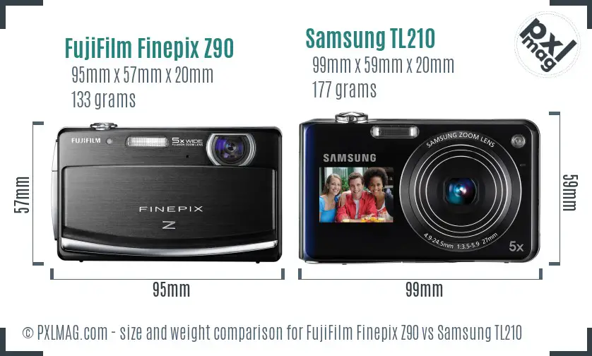 FujiFilm Finepix Z90 vs Samsung TL210 size comparison