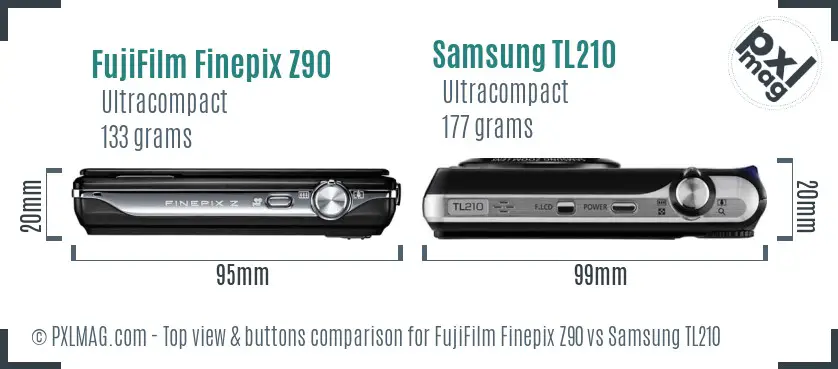 FujiFilm Finepix Z90 vs Samsung TL210 top view buttons comparison