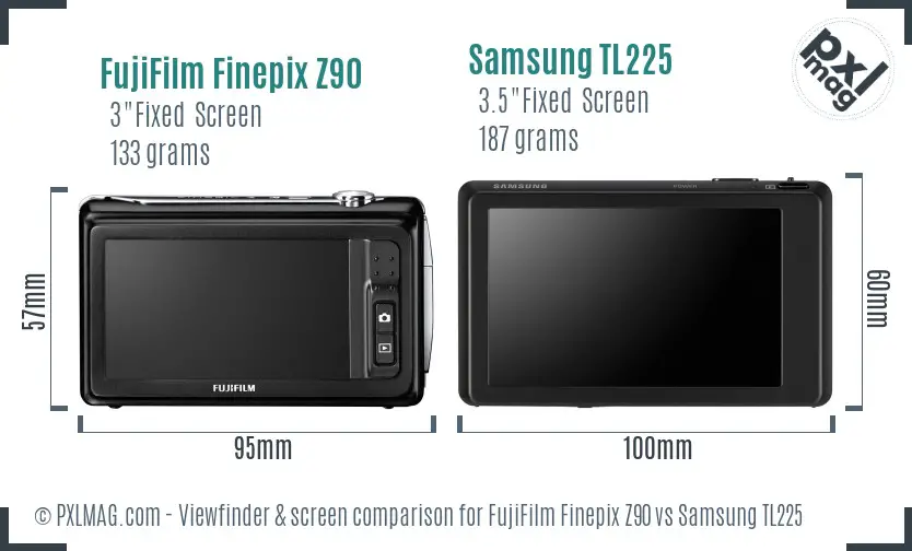 FujiFilm Finepix Z90 vs Samsung TL225 Screen and Viewfinder comparison