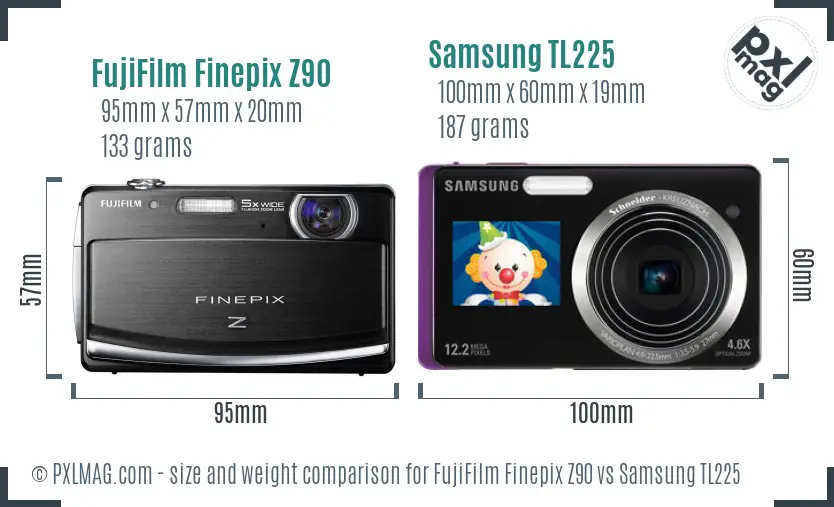 FujiFilm Finepix Z90 vs Samsung TL225 size comparison