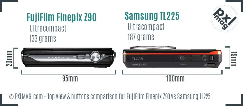 FujiFilm Finepix Z90 vs Samsung TL225 top view buttons comparison