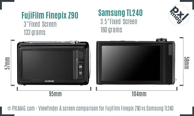 FujiFilm Finepix Z90 vs Samsung TL240 Screen and Viewfinder comparison