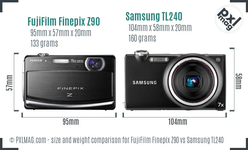 FujiFilm Finepix Z90 vs Samsung TL240 size comparison