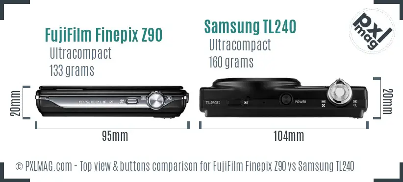 FujiFilm Finepix Z90 vs Samsung TL240 top view buttons comparison