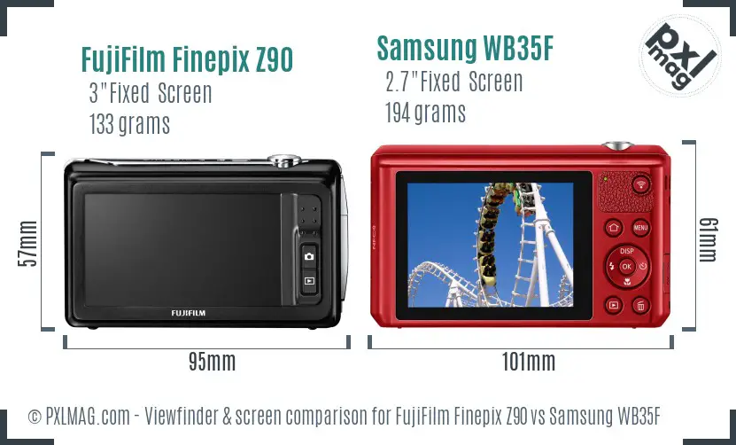 FujiFilm Finepix Z90 vs Samsung WB35F Screen and Viewfinder comparison